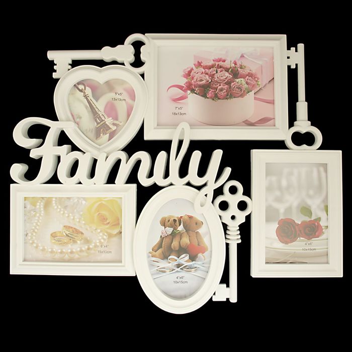 Фоторамка пластик на 5 фото 10х10 см, 10х15 см "Ключи. Семья" белая 37,5х45,5 см