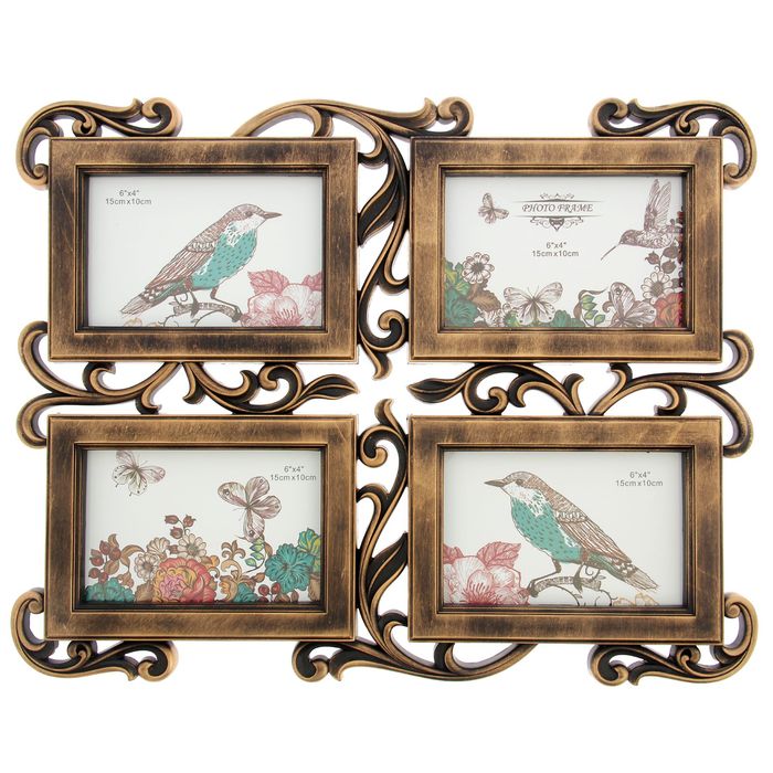 Фоторамка на 4 фото 10х15 см "Ветвь ажурная" золото 42х33 см