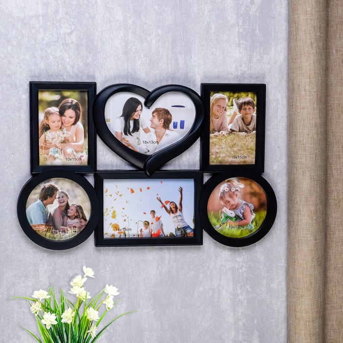 Фоторамка на 6 фото 13х13 см 10х15 см 13х18 см "Семейная" чёрная
