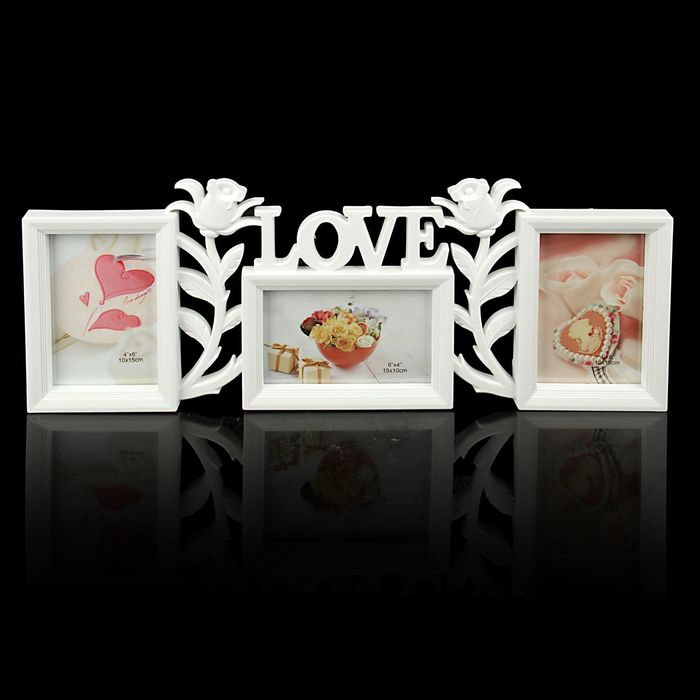 Фоторамка пластик на 3 фото 10х15 см "Роза. Любовь" белая 19,5х50,5 см
