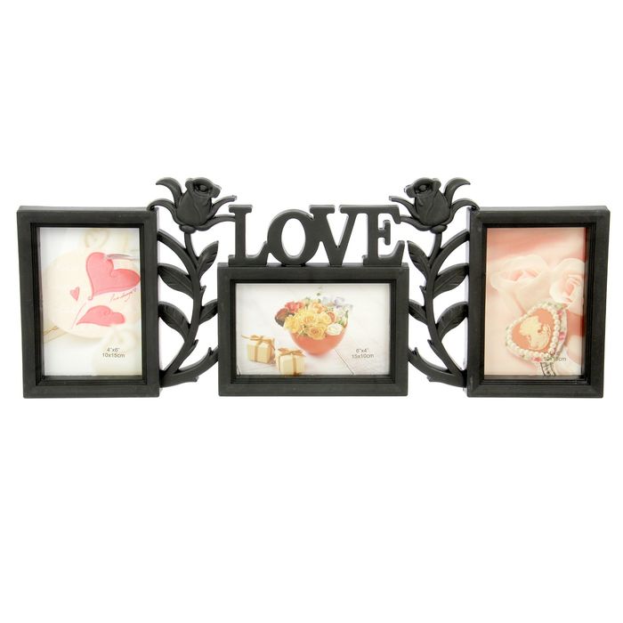 Фоторамка пластик на 3 фото 10х15 см "Роза. Любовь" черная 19,5х50,5 см