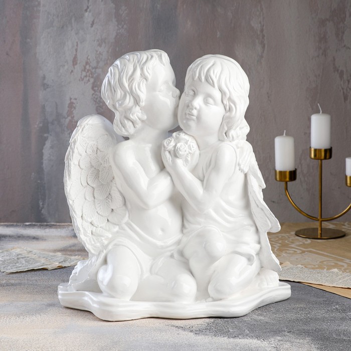 Статуэтка "Ангелы пара", белая, гипс, 23х37х39 см
