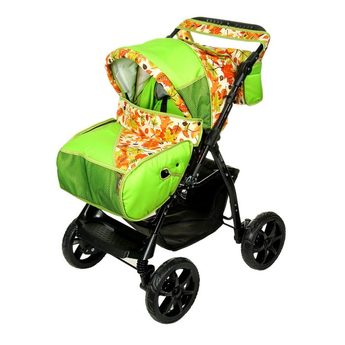 Коляска-трансформер «Гном», пластиковые колёса, оттенки зелёного, рисунок МИКС