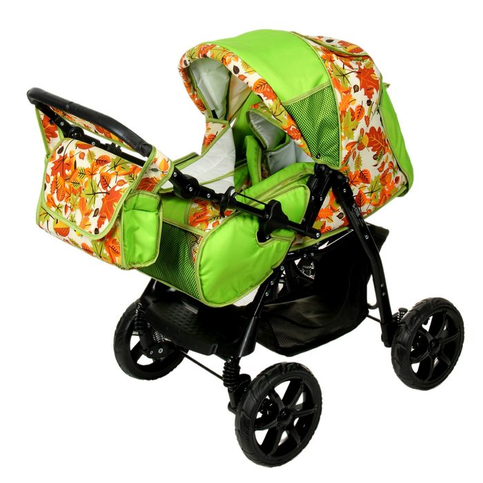 Коляска-трансформер «Гном», пластиковые колёса, оттенки зелёного, рисунок МИКС