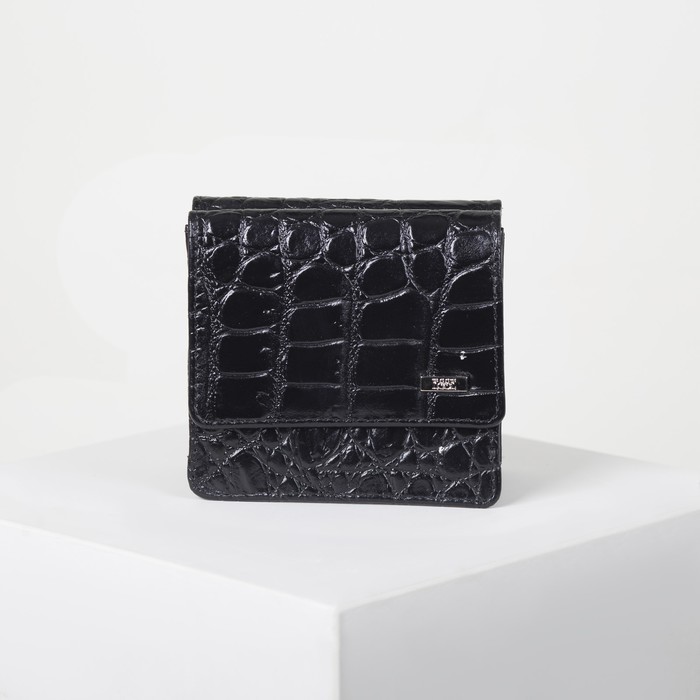 Кошелёк женский, 2 отдела, для карт, для мелочи, крокодил, цвет чёрный