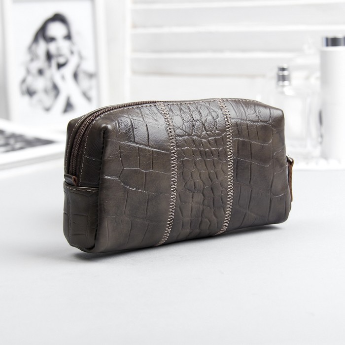 Косметичка дорожная на молнии, 1 отдел, цвет коричневый