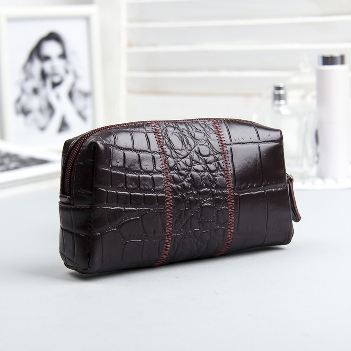 Косметичка дорожная на молнии, 1 отдел, цвет бордовый