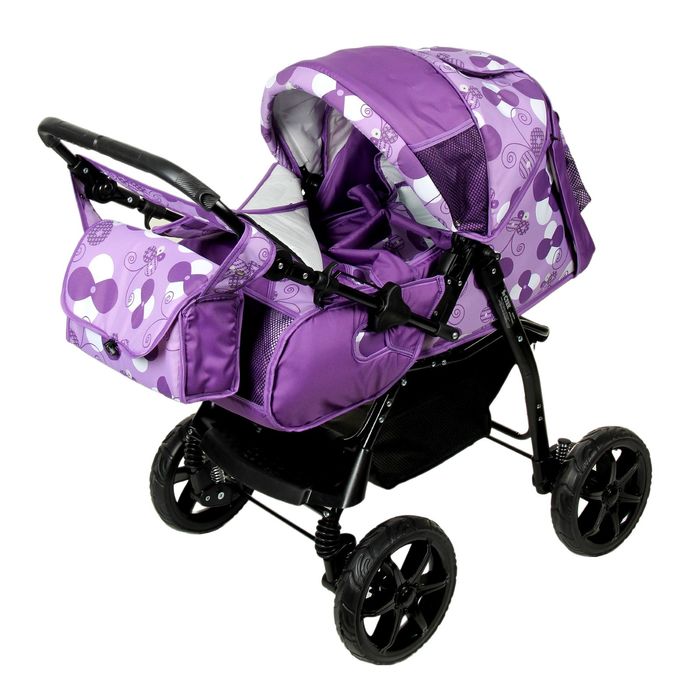 Коляска-трансформер «Гном», пластиковые колёса, оттенки фиолетового, рисунок МИКС