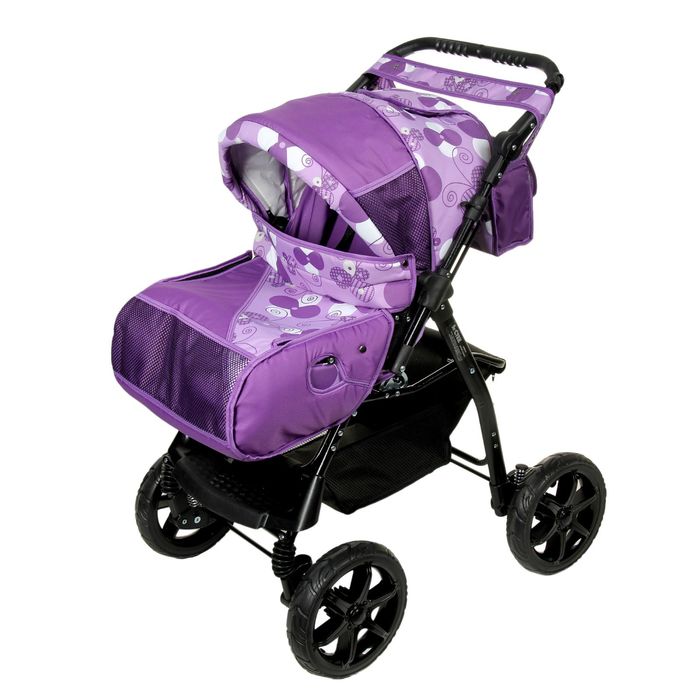 Коляска-трансформер «Гном», пластиковые колёса, оттенки фиолетового, рисунок МИКС