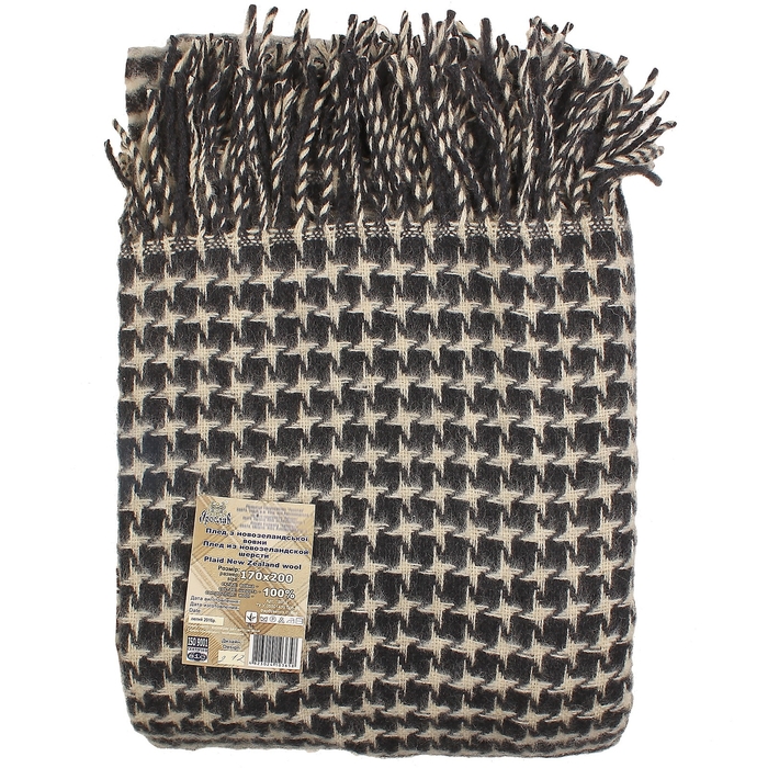 Плед шерстяной Жаккард цв 2/12 170х200 см, новозеландская шерсть, 430 гр/м