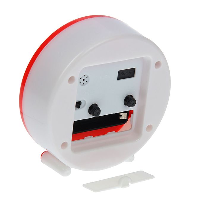 Будильник круг на ножках, кант красный, Розы на циферблате, стрелки светятся d=10см