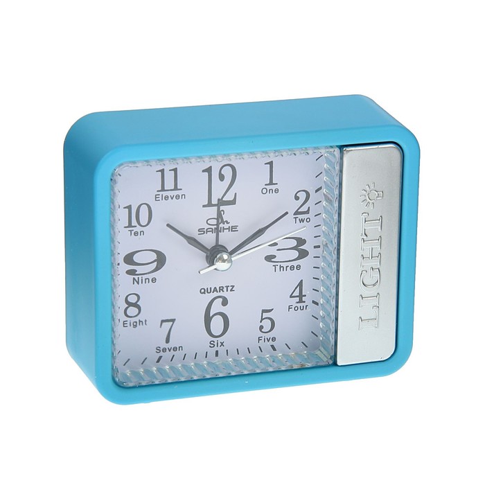 Будильник прямоуг. подсветка справа, бел циферблат микс 8*10,5см