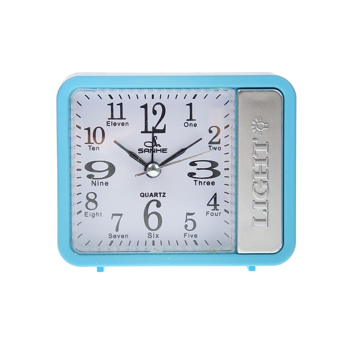 Будильник прямоуг. подсветка справа, бел циферблат микс 8*10,5см
