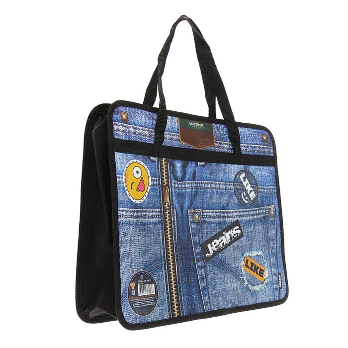 Папка с ручками пластиковая А4, 330x260х75 мм «Джинс»