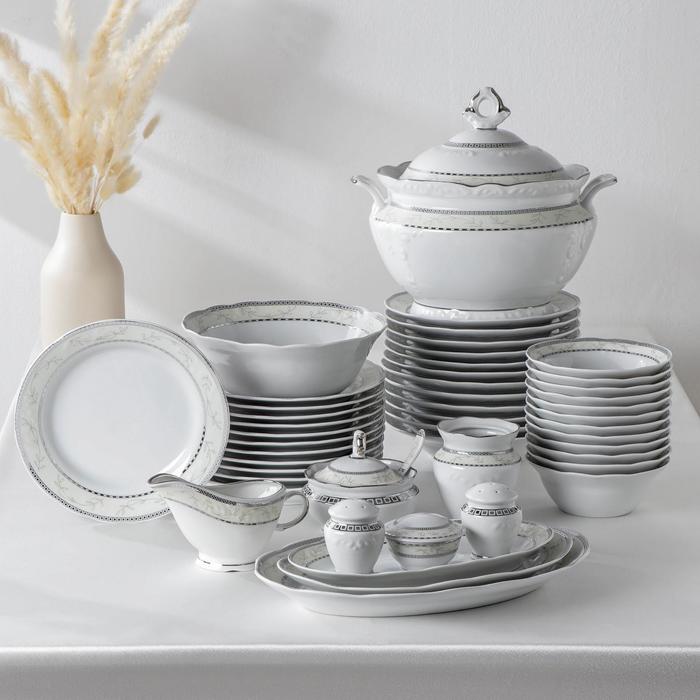 Сервиз столовый "Европейский", 48 предметов, деколь с доработкой платиной