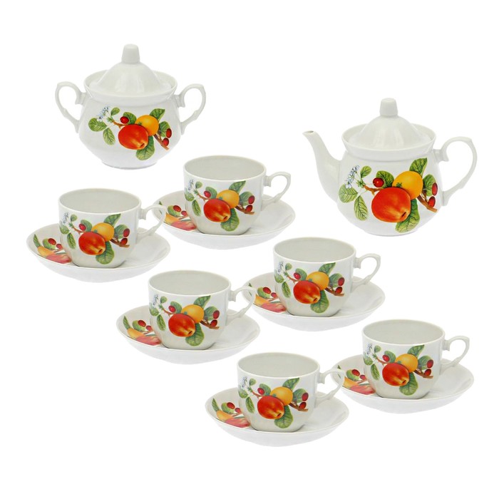 Сервиз чайный "Нектар", 14 предметов: чайник 550 мл, сахарница 450 мл, 6 чайных пар 250 мл