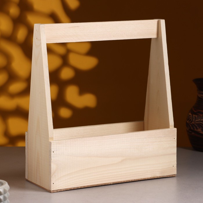 Кашпо деревянное 27×11.5×9(30.5) см Таёжный костёр, с ручкой, натуральный