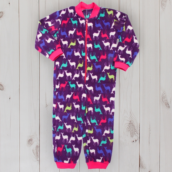 Комбинезон для девочки, рост 74 см, цвет фиолетовый, принт олени 621712-6_М