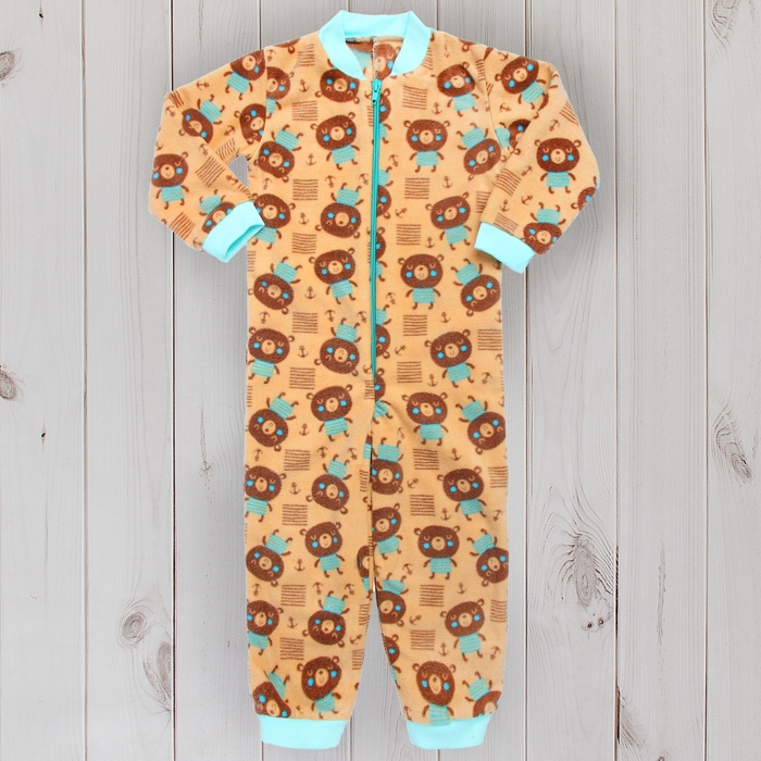 Комбинезон для мальчика, рост 80 см, цвет бежевый, принт медведь 621721-5_М