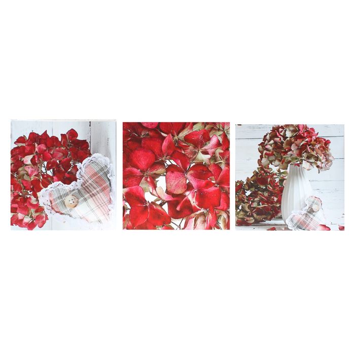 Модульная картина на подрамнике "Романтичная гортензия", 3 шт. — 28×28 см, 28×84 см