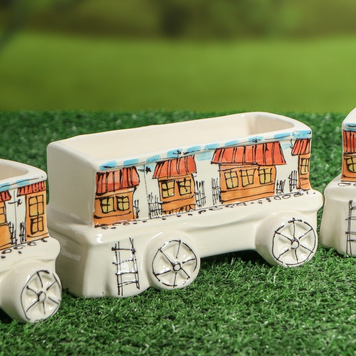 Набор фигурных кашпо "Поезд" малый, 4 горшка, микс