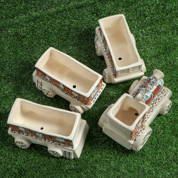 Набор фигурных кашпо "Поезд" малый, 4 горшка, микс