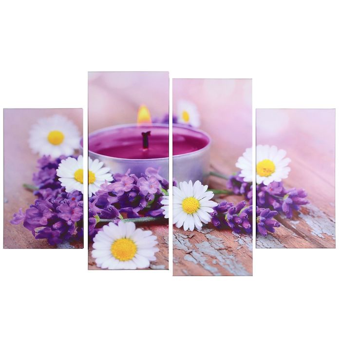 Модульная картина на подрамнике "Лавандовая свеча", 2 шт. — 28×50 см, 2 шт. — 28×70 см, 85×125 см