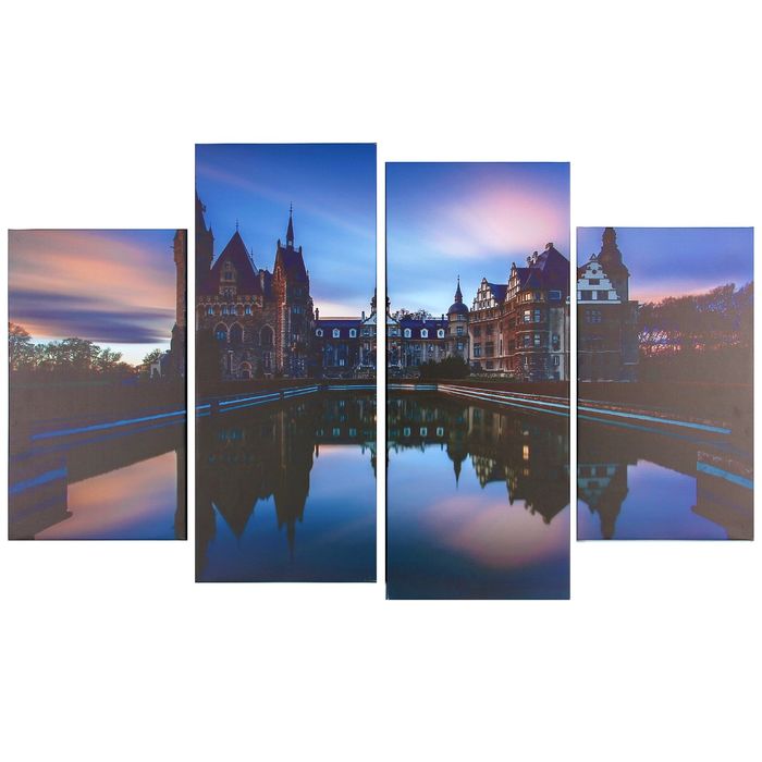 Модульная картина на подрамнике "Замок в отражении", 2 шт. — 28×50 см, 2 шт. — 28×70 см, 85×125 см