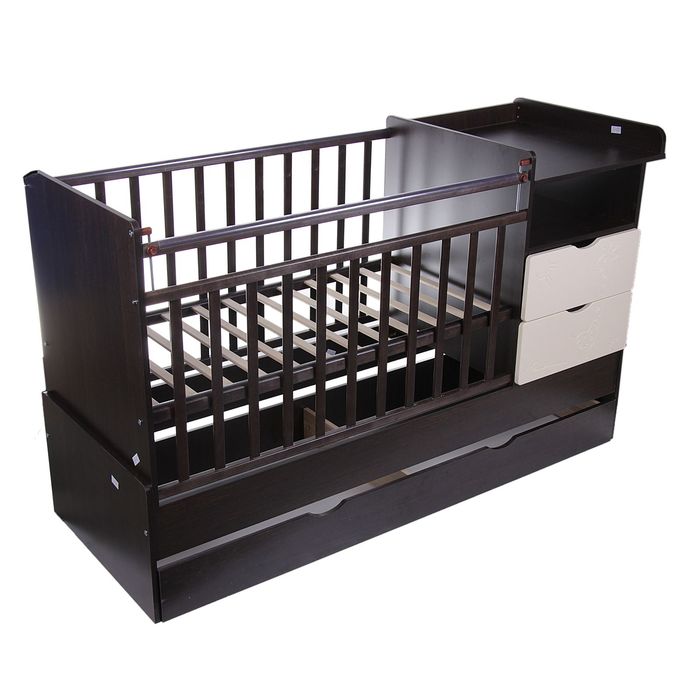 Детская кровать-трансформер «Жираф» без маятника, цвет венге-бежевый