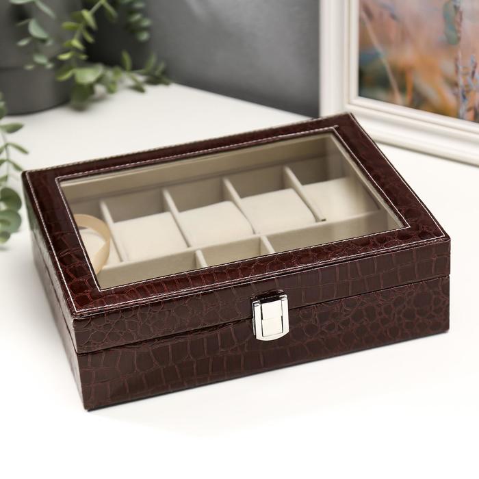 Шкатулка кожзам под часы 5 отделений и бижутерию "Аромат кофе" 8х26х20 см