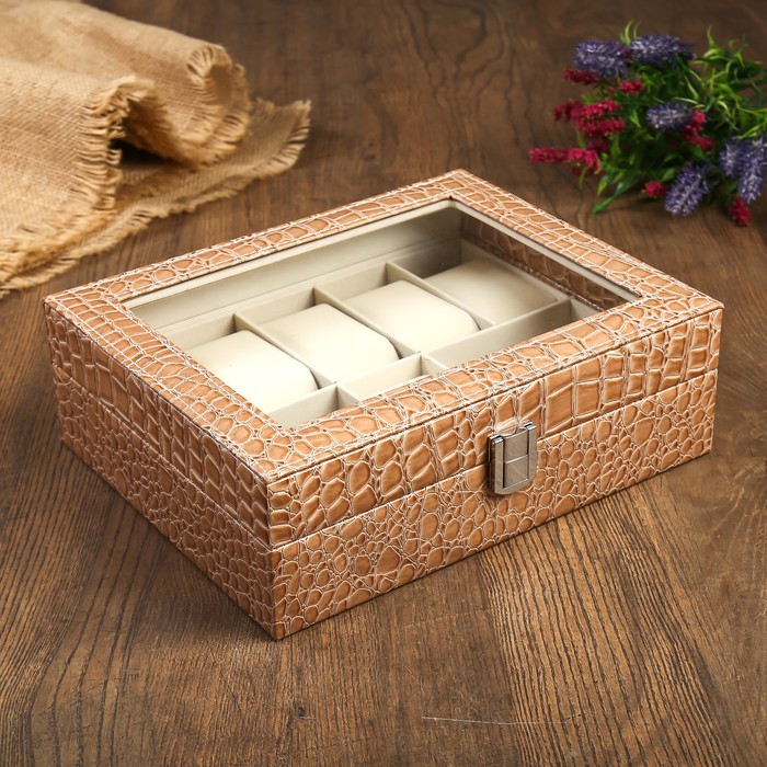 Шкатулка кожзам под часы 5 отделений и бижутерию 8х26х20 см