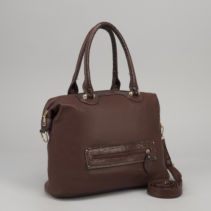 Сумка женская, 1 отдел с перегородкой, 2 наружных кармана, длинный ремень, цвет коричневый