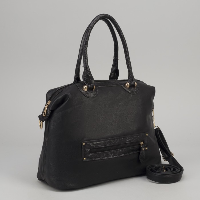 Сумка женская, 1 отдел с перегородкой, 2 наружных кармана, длинный ремень, цвет чёрный