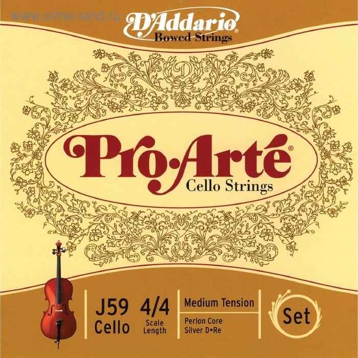 Комплект струн для виолончели  D'Addario J59-4/4M Pro-Arte размером 4/4, среднее натяжение