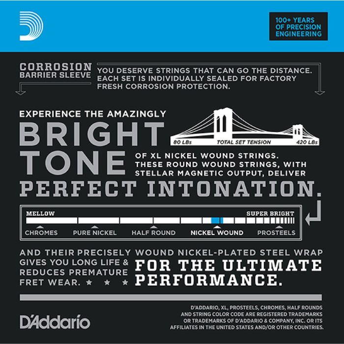 Струны для бас-гитары D'Addario EXL160TP Nickel Wound Струны, Medium, 50-105, 2 комплекта, Long Scal