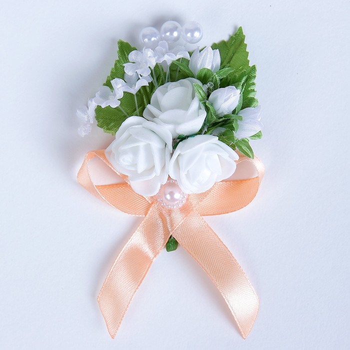 Бутоньерка «Для жениха или свидетеля», персиковая, микс