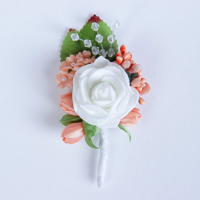 Бутоньерка «Для жениха или свидетеля», персиковая, микс