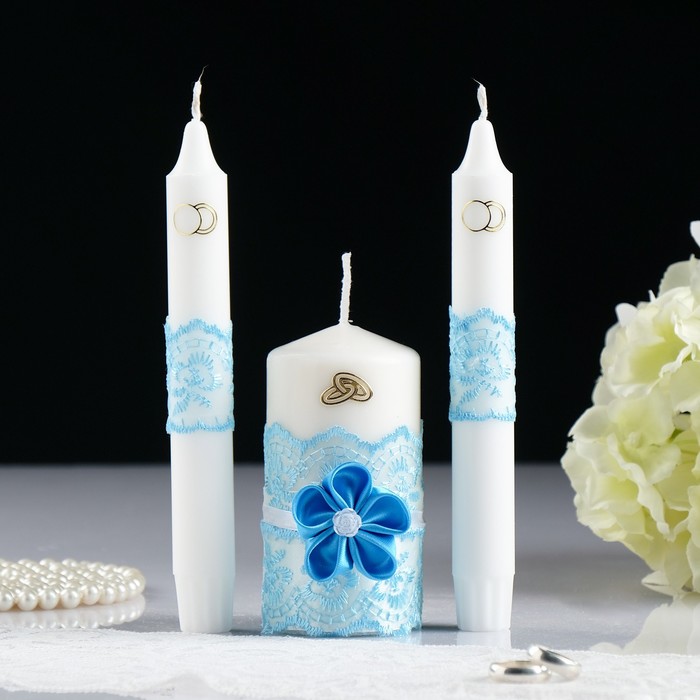 Набор свечей «Семейный очаг», 3 шт., голубой