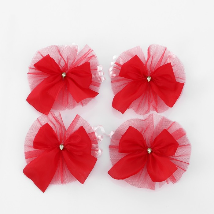 Набор для украшения автомобиля «Обручальный»: кольца на крышу, букет на радиатор, 2 ленты на капот 2.3 м, 4 бантика на ручки, бело-красный