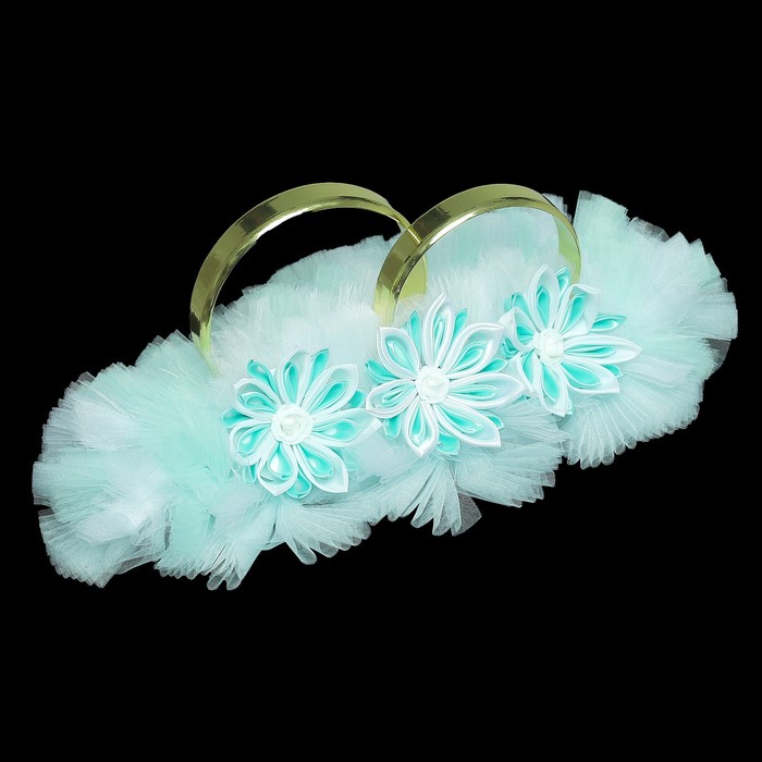 Набор для украшения автомобиля «Канзаши»: кольца на крышу, бант на радиатор, 4 бантика на ручки, 2 ленты на капот, мятно-белый