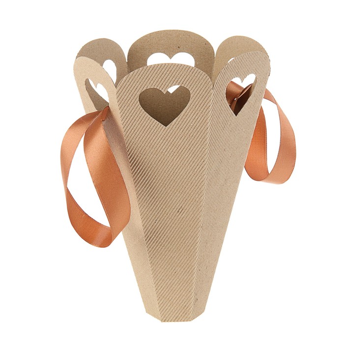 Конус для цветов "Сердечки" 26,5 х 18 х 5,5 см, бронзовая полоска