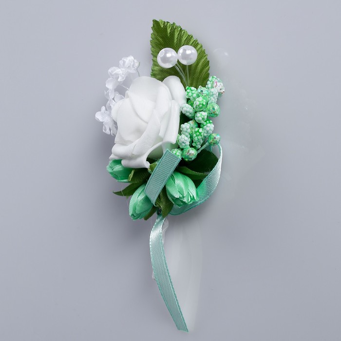 Бутоньерка «Для жениха или свидетеля», бирюзовая, микс