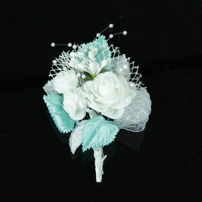 Бутоньерка «Для жениха или свидетеля», бирюзовая, микс