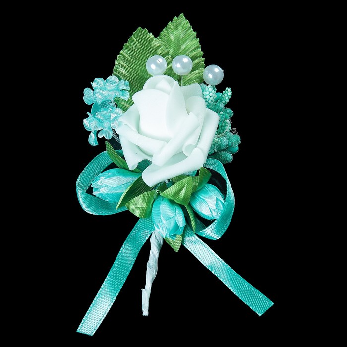 Бутоньерка «Для жениха или свидетеля», бирюзовая, микс