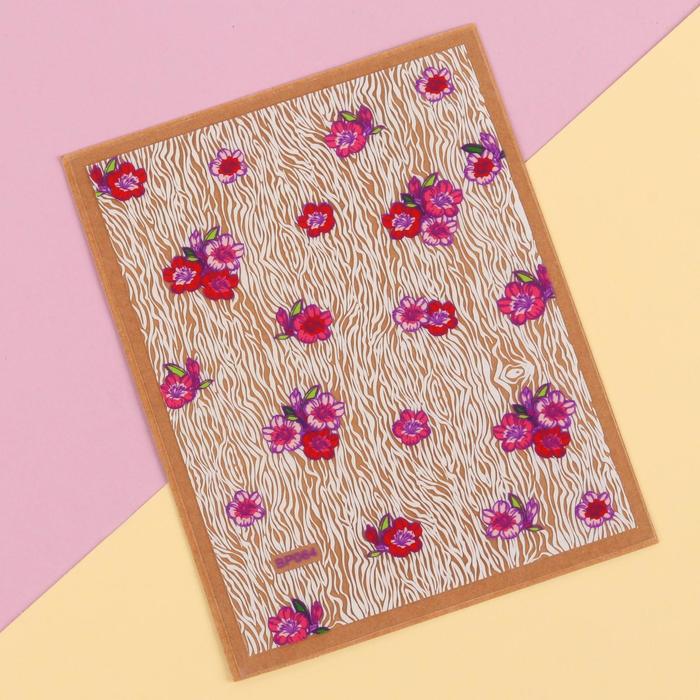 Слайдер-дизайн для ногтей "Цветы", водный, красно-розовый