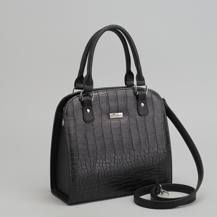 Сумка женская на молнии, 1 отдел, наружный карман, длинный ремень, цвет чёрный