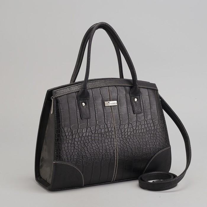 Сумка женская на молнии, 1 отдел, наружный карман, длинный ремень, цвет чёрный