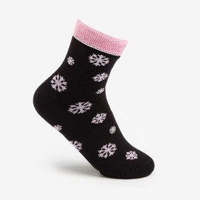Носки женские махровые «Снежинки», цвет чёрный, размер 23-25