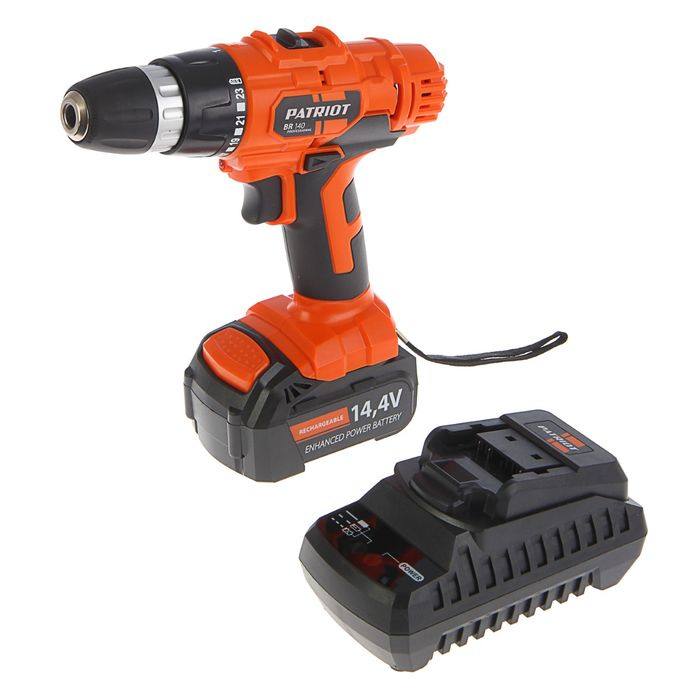 Дрель-шуруповерт PATRIOT BR 140, NiCd, 14.4 В, 1.5 Ah, аккумул., две батареи, заряд 1 ч.