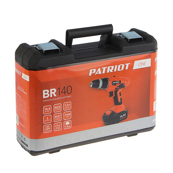 Дрель-шуруповерт PATRIOT BR 140, NiCd, 14.4 В, 1.5 Ah, аккумул., две батареи, заряд 1 ч.